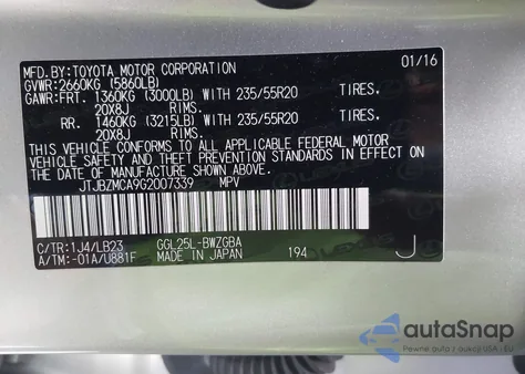 2016 Lexus Rx 350 from USA, damaged, VIN JTJBZMCA9G2007339